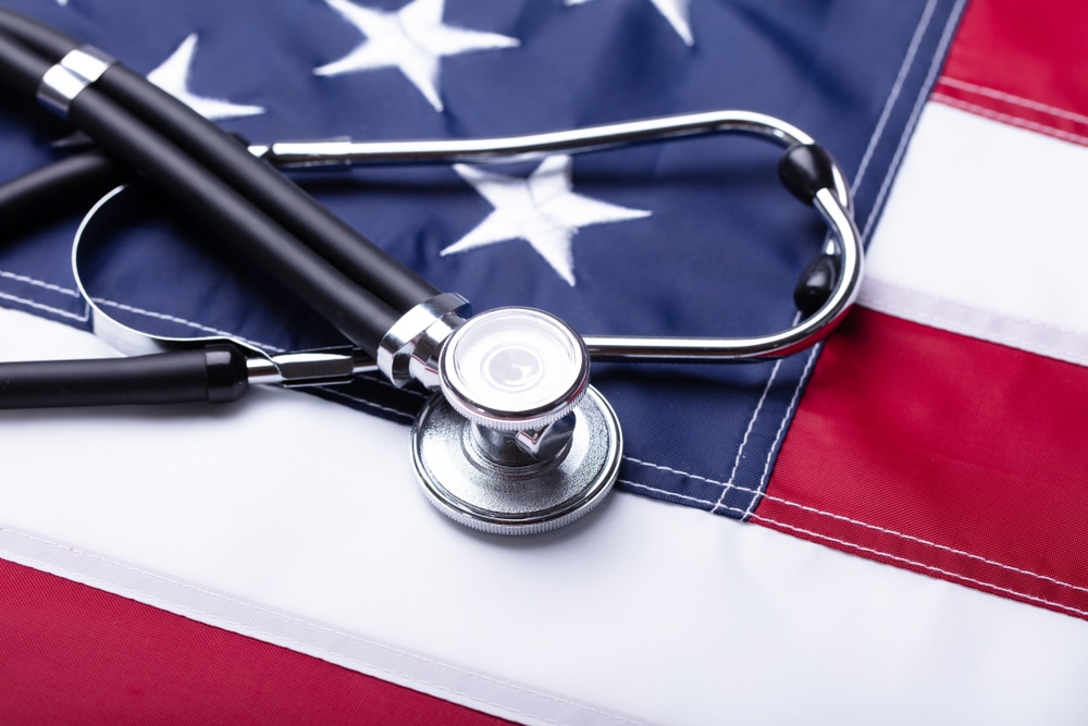 Close-up Of A Stethoscope On American Flag