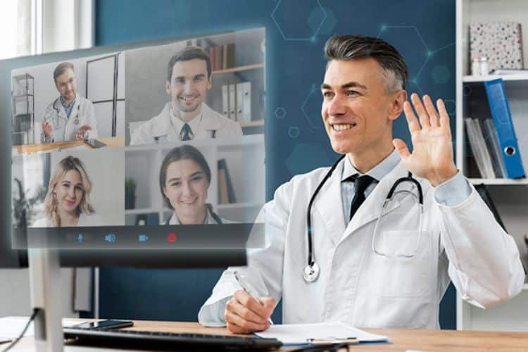 insurance company doctors communicating through videocall