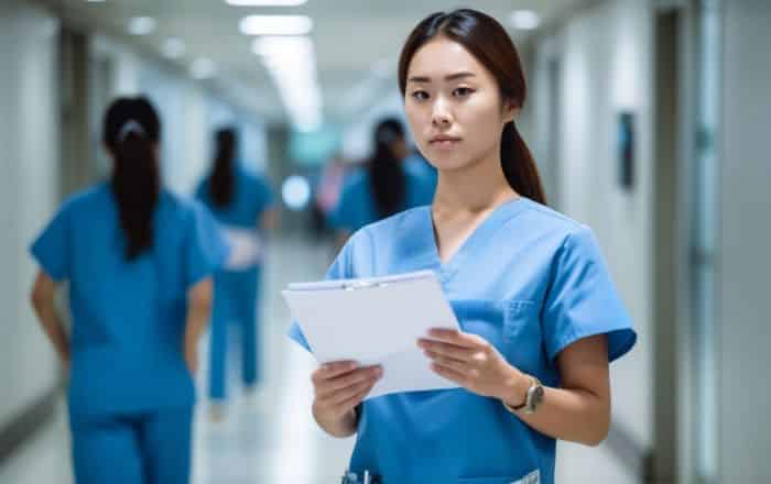 reviewing and updating prior authorization policies nurse wearing a blue uniform