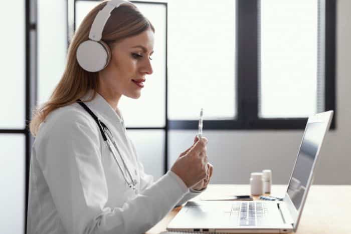 virtual medical assistants handling precertification doctor talking patient