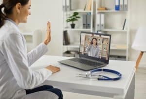 practice needs a virtual medical receptionist, female doctor talking to the patient virtual