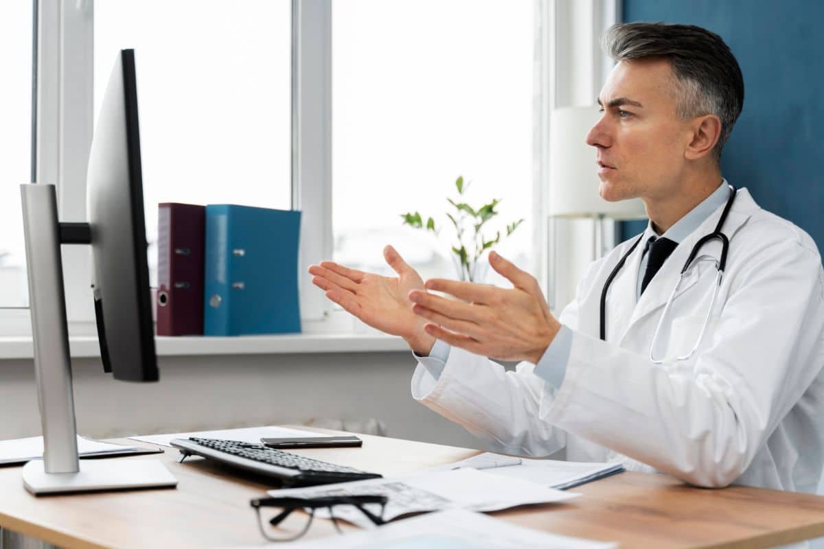 virtual medical receptionist tasks doctor talking virtually