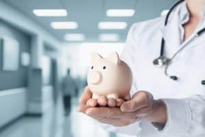 why a virtual medical receptionist is worth It, doctor holding a piggy bank