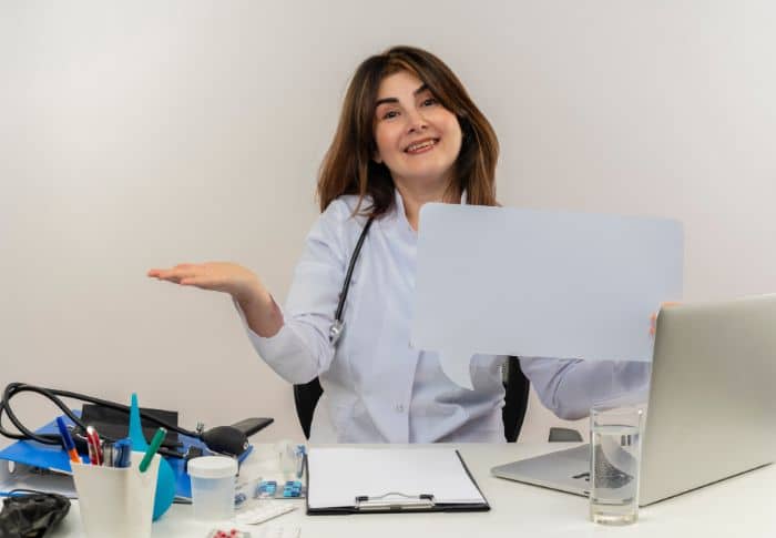 you need a virtual medical receptionist, woman doctor holding a paper