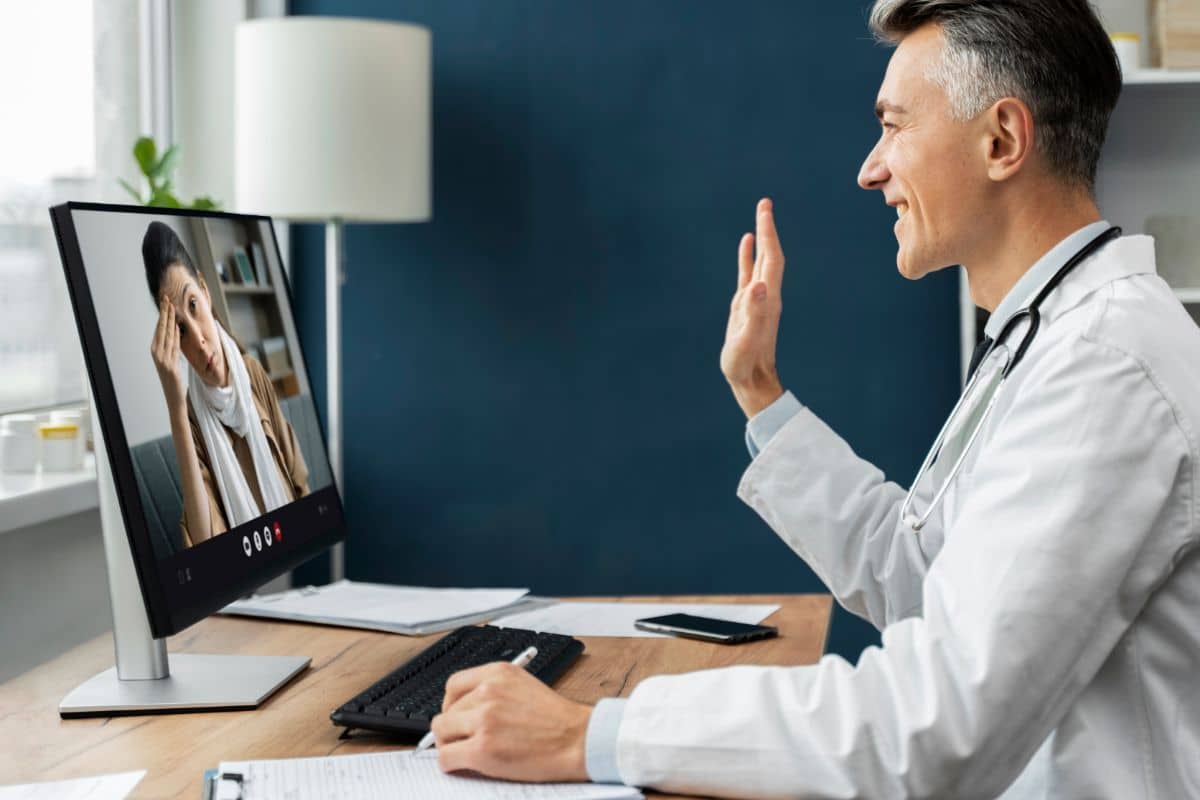 appointment booking with a virtual medical receptionist male VA doctor vc at patient