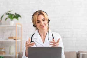 high call traffic with virtual medical receptionist female VA talking