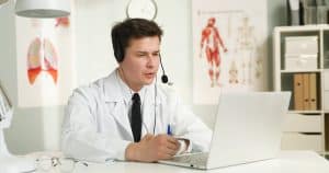 virtual medical receptionists communication, VA doctor in the office working