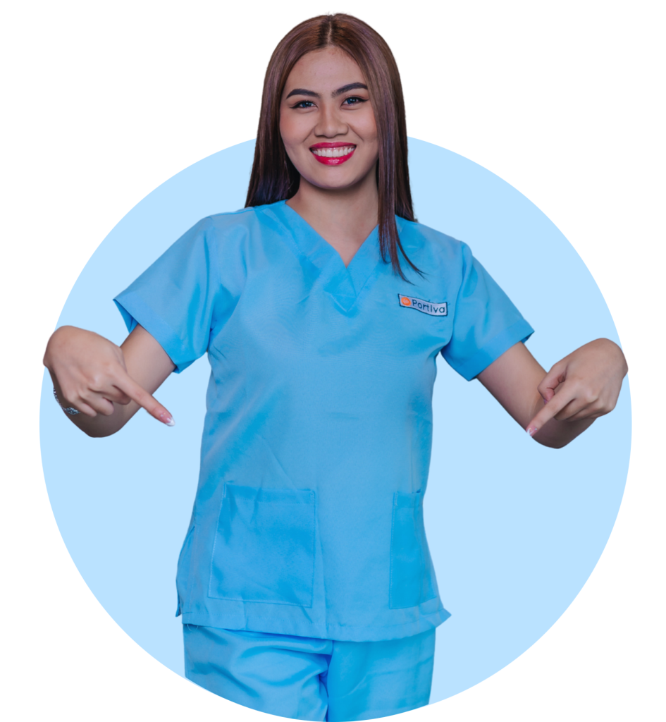 virtual assistant female pointing down