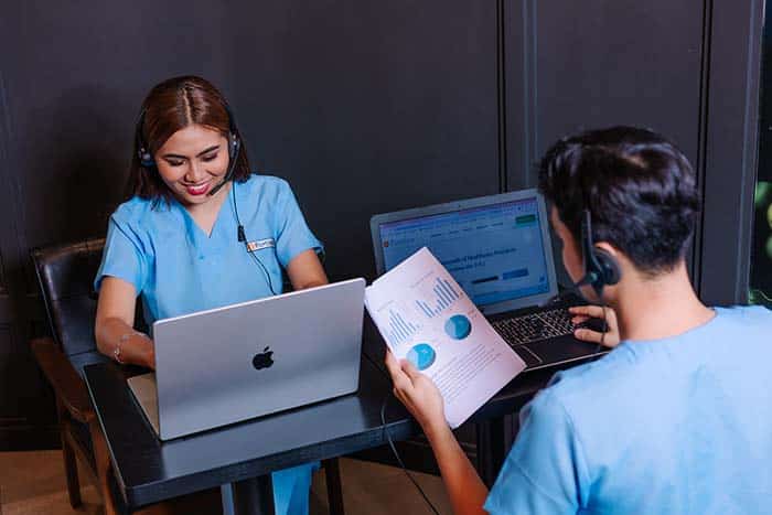 male and female working