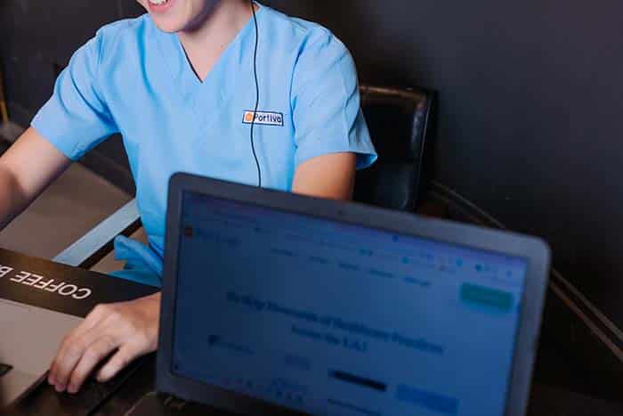 staff wearing blue scrub